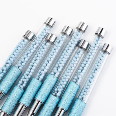 China Easy Apply and Soft Light Blue Rhinestones Handle Acrylic Nail Paint Application Brushes with 16pcs Covers Nail Art Brushes Set for sale