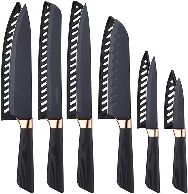 China High Quality Viable Plastic Coated Stainless Steel Kitchen Knife 6pcs Handle Chef Knife Kitchen Tableware Set.PP for sale