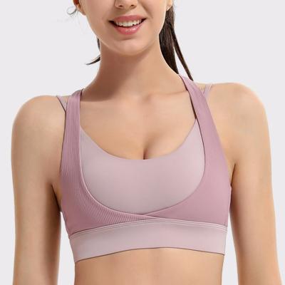 China Running Breathable Patchwork Full Support Sports Bra Padded Workout Gym Top Wear for sale