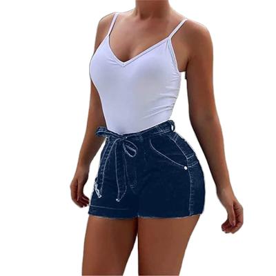 China 2021 high quality QUICK DRY women washed denim leggings with belt summer waist high waist denim shorts for sale