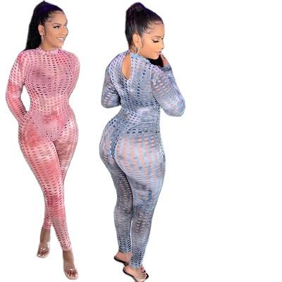 China 2020 Anti-Static Women's Two Piece Set Clothing See Through Mesh Jumpsuits Outfits 2 Piece Set Clothing Club Wear Sets for sale