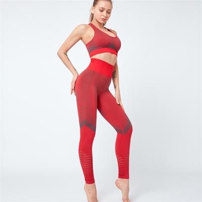 China Breathable Gathering Two Piece Elastic Sports Bra Set High Waist Fitness Yoga Suit Women for sale