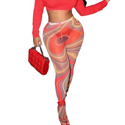 China 2021 New Arrivals Breathable Mesh Printed See Through Female Foot Pants Mid Waist Skinny Women Body-training Sports Gaiters for sale