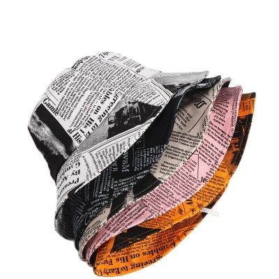 China Retro Fashion Vintage Double Side Cotton Newspaper Printing Newspaper Designer Fisherman Bucket Hats for sale