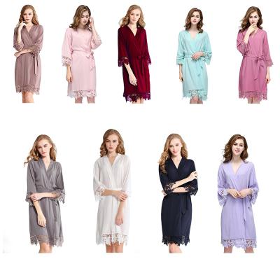 China Breathable Sleepwear 811cotton Robe Women's Pajamas Bride And Bridesmaid Cotton Robe With Matching Lace Trim for sale