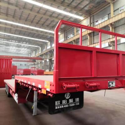 China Truck trailer CUSTOMIZED 3 AXLES GOOSENECK LOWBED FLAT BED SEMI TRAILER WITH FRONT PARTITION FOR SALE for sale