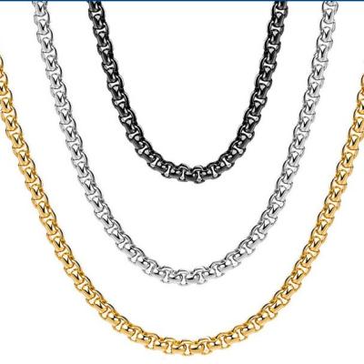 China High Quallity 2022 New Arrivals 3mm 28 inch Silver Black Gold Titanium Steel Necklace Man Stainless Steel Round Box Chain Necklace for sale