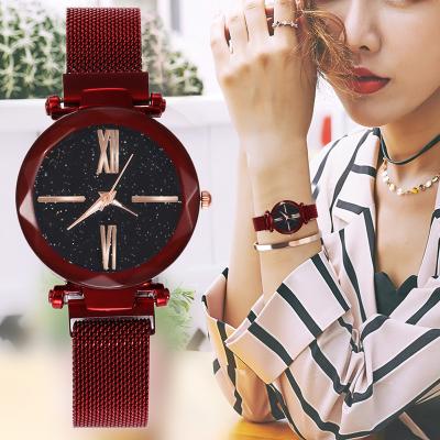 China Non-Specific Fashion Women Watches Stainless Steel Mesh Band Quartz Watches Starry Sky Dial Rhinestone For Ladies for sale