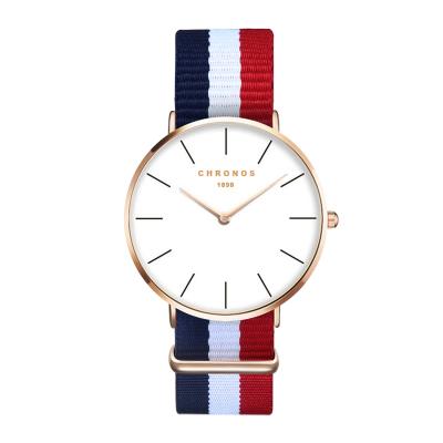 China Non-specific CHRONOS 1898 men's nylon watches women's casual ultra thin strap quartz wristwatches for sale