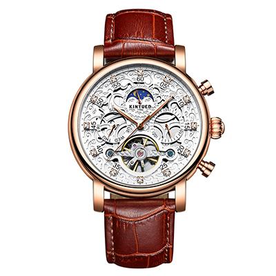 China KINYUED Automatic Calendar Watch Men Full Skeleton Sun Moon Phase Waterproof Mechanical Top Brand Luxury Wristwatches Men's Tourbillon Watches for sale