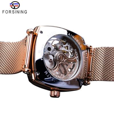 China Top Brand Erkek Luxury Kol Saati Rose Gold Mesh Watch Waterproof Forsining Fashion Watches Water Resistant Automatic Mechanical Men Wrist Watch for sale