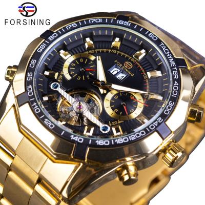 China Full Calendar Forsining Stainless Steel Gold Men Choose Calendar Watch Tourbillion Design Business Top Brand Luxury Automatic Watch for sale