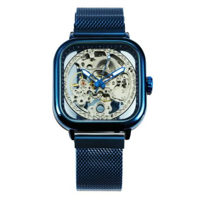 China Top Luxury Automatic Mechanical Men's Cutout Magnet Mesh Strap Skeleton Wristwatch Brand Watch Official Blue Luminous Hands WINNER Mens Watches for sale