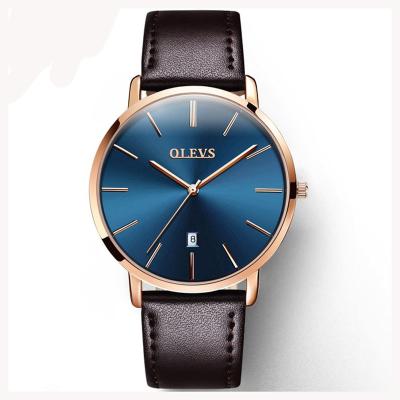 China Luxury Genuine Leather Waterproof Male Clock Quartz Casual Wrist Watch Couples Automatic Date Mens Watches OLEVS for sale