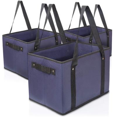 China Oxford Cloth Heavy Duty Collapsible Grocery Box Folding Reusable Shopping Bags for sale