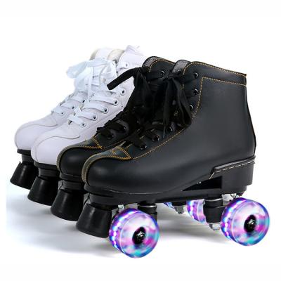 China Shiny Four Wheel Roller Skates Roller Skates High Top Fun Adjustable Soft Leather Unisex Skates For Adult Kids for sale