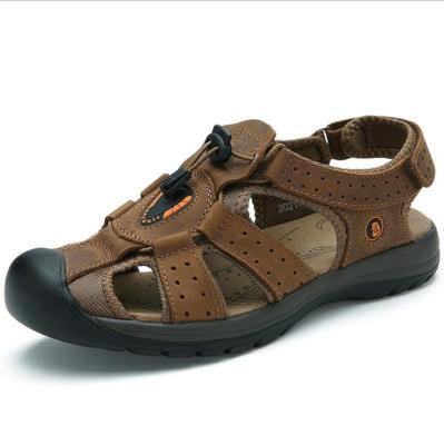 China Summer Breathable Mens Beach Sandals Top Layer Leather Hole Leather Shoes for sale