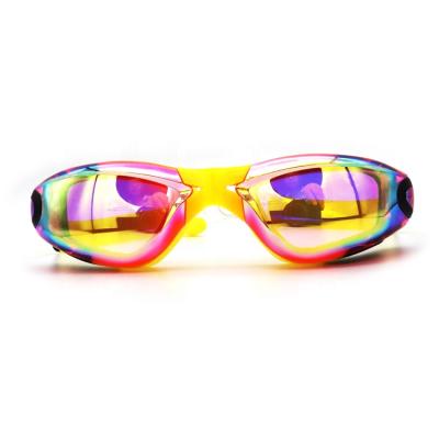 China Best Kids Prescription Swimming Rainbow Plating Funny Anti Fog Glass Sports Kids Swimming Goggles With Surf Ear Plugs for sale