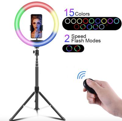 China 8kinds of lighting effects models/15 color combinations wholesale 13 inch rainbow RGB Coloful Live Broadcast Ring Light with 2 meter tripod stand for sale