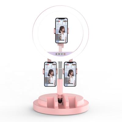 China Live Broadcast Three Phone Holders rechargeable portable/mini/all-in-one/foldable/adjustable Selfie Ring Light for sale