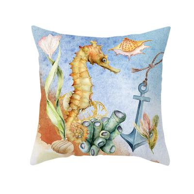 China Anti-Static Sea Turtle Ocean Seahorse Printed Cushion Cover Marine Ocean Sea Horse Home Decor Pillowcase Octopus Pillow Cover for sale