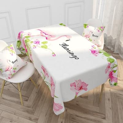 China Custom Waterproof Linen Table Cloth Tablecloth, Rectangular Flamingo Green Plant Table Cloth for sale