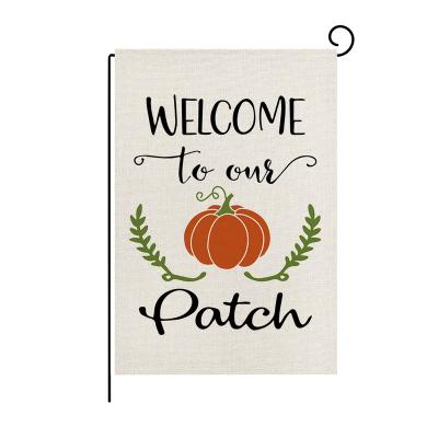 China High Quality Custom Made Happy Garden Decoration Happy Garden Decoration Flag Hotel And Resort Thanksgiving Day Pumpkin Autumn Canvas Flag for sale