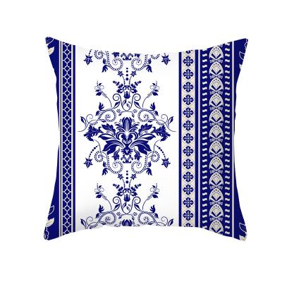 China Custom Anti-Static Blue Ethnic Style Throw Pillow Case Digital Printed Pillow Cover Decoration Cushion Cover for sale