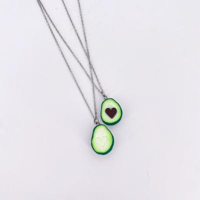 China Wholesale New Hiphop Cartoon Necklace Clay Personalized Friendship Avocado Pendant Necklace For Women Girls for sale