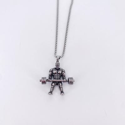 China XIYUE Hiphop Gym Jewelry High Quality Antique Stainless Steel Gold Barbell Necklace for sale