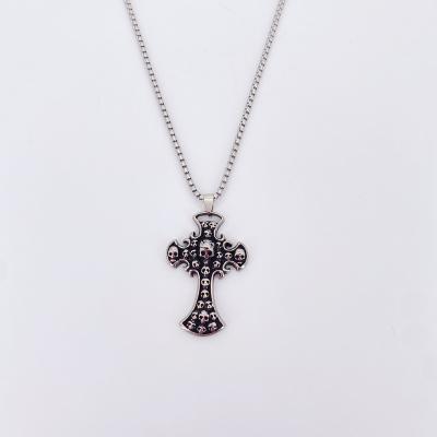 China Wholesale Catholic Stainless Steel Large Skull Skeleton Necklace Hiphop Cross Skull Biker Cross Pendant Men's Necklace Jewelry for sale