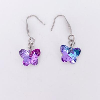 China New Engagement Crystal Butterfly Earring Violet Butterfly Earrings Hiphop Style Women Jewelry Butterfly Earrings 2020 for sale