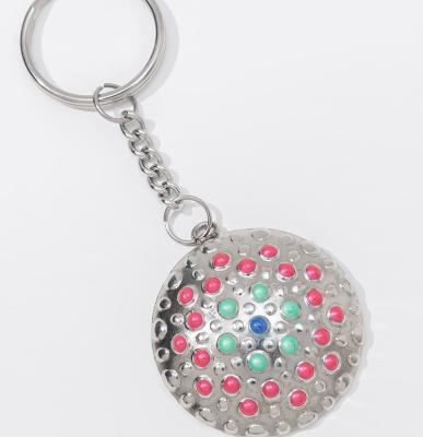 China New Style New Fashion Oil Painting Oil Painting Style Silver Circular Silver Circular Stainless Steel Key Chain for sale