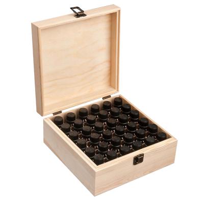 China Handmade Wooden Organizer Pine Wood Holds 36 Bottles 5ml, 10ml & 15mL Essential Oil Storage Box Cases for sale