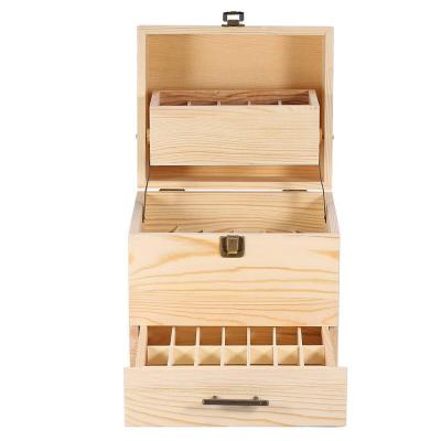 China Wooden Carrying Case Handmade Aromatherapy Essential Oil Slots Storage Box For Container Treasure Jewelry Storage Box With Drawer for sale