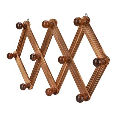 China Wall Mounted Storage 10 Handmade Hook Wooden Accordion Style Expandable Coat Hanger for sale