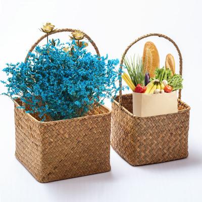 China Small Sustainable Plant Plankton Woven Belly Basket for Storage Plant Pot Basket and Laundry, Picnic and Grocery Basket for sale