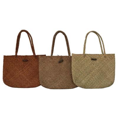 China Sustainable china factory wholesale 100%natural vegetable plankton straw bag handmade sea grass summer beach straw bags for sale