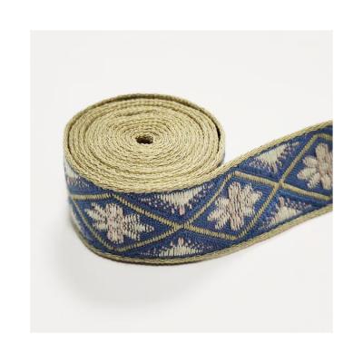 China Sustainable Development Manufacturer Multicolor Rhombus Flower 25mm Webbing Jacquard Ribbon Belt for Garment for sale