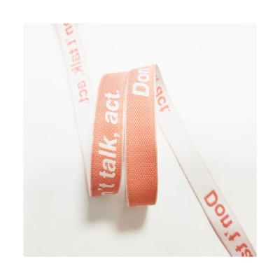 China Pink Logo Printing Patterns Non-eloastic Sustainable Development 15mm Soft Strap Custom Polyester Webbing Ribbon for sale