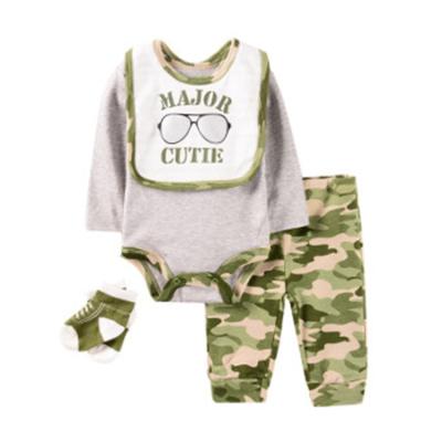 China Spring Anti-Static Drop Camouflage Soft Baby Boy Romper + Pants Newborn Baby Clothes Sets for sale