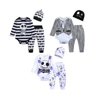 China Breathable Skull Print Baby Boy Romper + Pants Wholesale Fashion 2pcs Drop Baby Clothes Set With Hat for sale