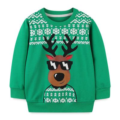 China Breathable Clothes For Girls And Boys Snowflake Elk Pattern Green Sweater Unisex Custom for sale