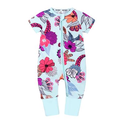 China 2020 New Baby Spandex/Cotton Double Zipper Baby Romper Clothes Light Blue Flower Printing For Girls for sale