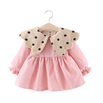 China Big Turn Down Stitch Collar Toddler Flock Ruffle Corduroy Soft Breathable Soft Winter Baby Dress for sale