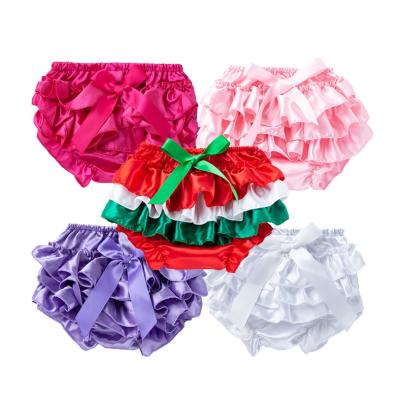 China New Breathable Cute Satin Ruffle Newborn Baby Diaper Cover Baby Bloomers And Bows for sale