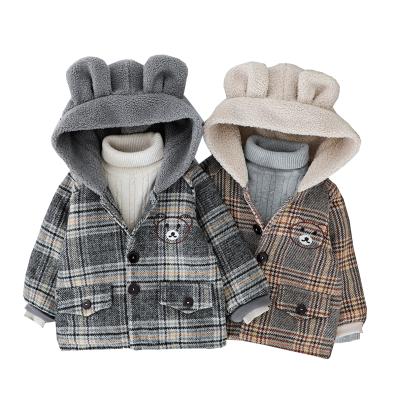 China Casual Toddler Boy Fashion Plaid Winter Outerwear Baby Thick Coat With Fleece Hat for sale