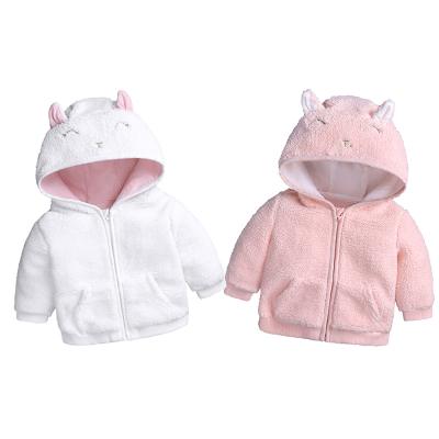 China Cute Hooded Infant Viable Outwear For Shearing Girl Winter Baby Warm White Pink Infant Coat for sale