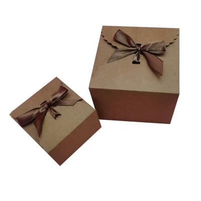 China Wholesale High Quality Recyclable Black Kraft Paper Custom Printed Logo Luxury Cardboard Kraft Paper Gift Box With Ribbon for sale