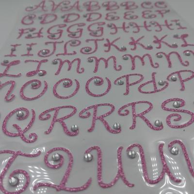 China Waterproof+Eco-friendly Silver Custom Vinyl Glitter Alphabet Rhinestone Letters Glitter Sticker For Card for sale